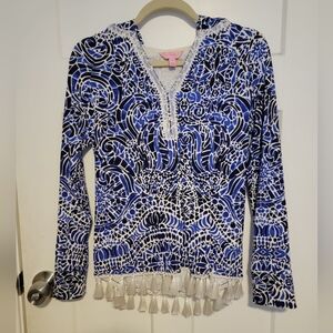 Lilly Pulitzer Blue and White Hoodie with Tassels